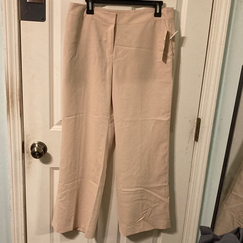 Pant Suit Anne Klein Beige Blazer Suit Jacket & Wide Leg Dress Pants 10 Petite - Picture 2 of 14